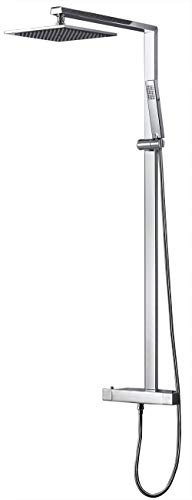 Design Duschsäule NT6705C mit Thermostat inkl. Duschschlauch und Handbrause - Auswahl Duschkopf eckig