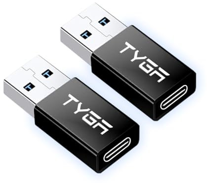 TYGA USB C Female to USB A Male Adapter - 3.0/3.1 Connector - Fast Charging, Converter with High-Speed 5Gbps - Compatible with IOS, Android devices – Data Sync, Transfer, Plug & Play - 2 Black