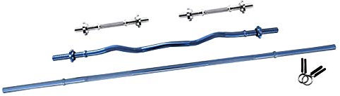 Lisaro Juego de barras de pesas prémium con barra larga de 160 cm, barra SZ de 120 cm y 2 barras cortas de 35 cm, estándar modificadas y cromadas, soporte de disco de 30 mm de diámetro, juego