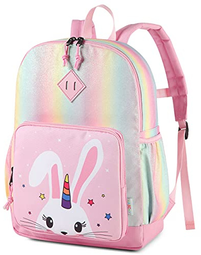 VASCHY Zaino per bambini, scuola materna per bambini 4-6 anni carino leggero impermeabile zaino dinosauro unicorno per A4 cartelle primarie prescolari con cinturino petto, Coniglio, Taille unique,