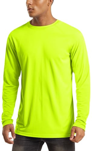 MAGCOMSEN Shirts for Men Long Sleeve Sun Protection Running Quick Dry Baselayer Shirt UV Protection Summer Hiking Fluorescent Green