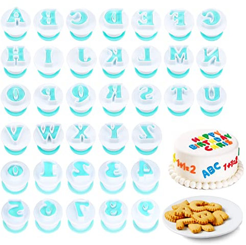 36 Stück Großbuchstaben Ausstecher für Fondant, Buchstaben Zahlen Ausstechform Ausstecher, Wiederverwendbar Zahlen Fondant Ausstecher, Ausstechformen Set für Zucker Kekse Torten Backzubehör