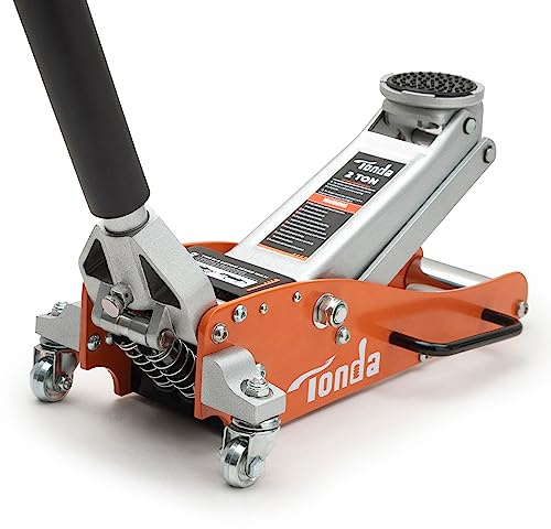 TONDA Low Profile Floor Jack, 2 Ton Aluminum and Steel Hydraulic Car Jack with Dual Pump System, Rapid Lift, Orange