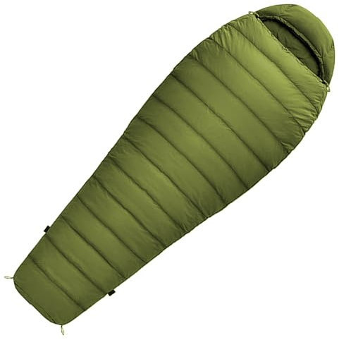 Mumienschlafsack Norskskin Ultralight 205 Grün Koppelbar Extrem - 6°C Schlafsack mit Kopfkissenfach (Reißverschluß Rechts)