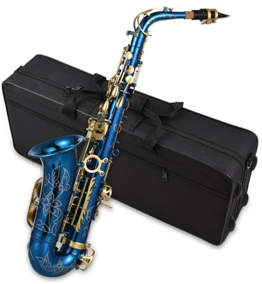 YIWENG Messing graviertes Eb E-Flat Altsaxophon Sax Abalone Muschelknöpfe Blasinstrument mit Koffer Handschuhe Reinigungstuch Gürtelbürste,LADE Altsaxophon