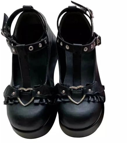 ticticlily Damen Mädchen Keilabsatz Plattform Mary Jane Schuhe Schnallenriemen Plattform Pumps Lackleder Party Kleid Schuhe F Schwarz 38 EU