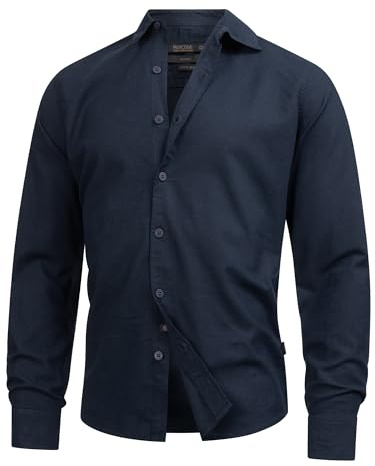 Indicode Herren INSville Sommer-Hemd aus Baumwoll-Leinen Mischung | Herrenhemd für Männer Navy, L