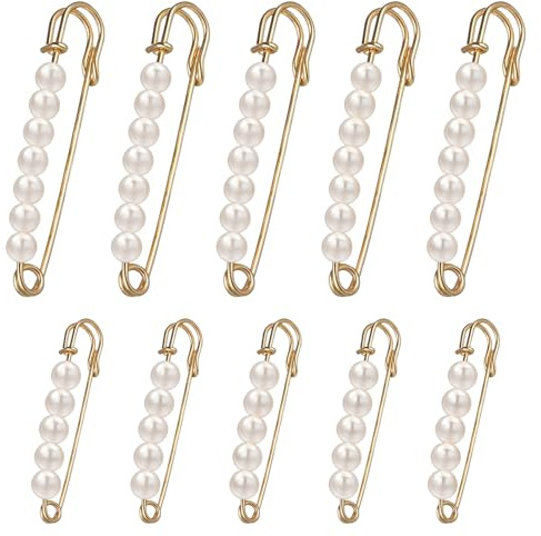 Mtuihfo 10 Pezzi Grandi Spille Balia con Perle, Spille da Balia Alla Moda per Abiti Sposa con Perle Resistenti Fantasiose per Abbigliamento, Maglioni, Sciarpe, Gonne, Decorazioni