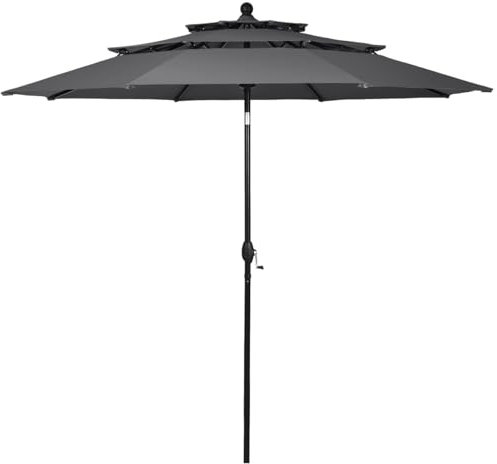 COSTWAY Parasol Extérieur de 3m à 3 Niveaux, Parasol de Patio Auto-inclinable Double Ventilation, Manivelle, Poteau en Aluminium pour Marché Arrière-cour Piscine Jardin Beige (Gris)