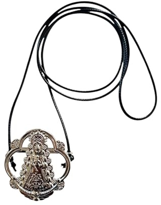 Genérico Porta Abanicos De Mano Con Diseño De Nuestra Señora Del Roció Con Cordón Ligero Y Elegante (Negro y Plata)