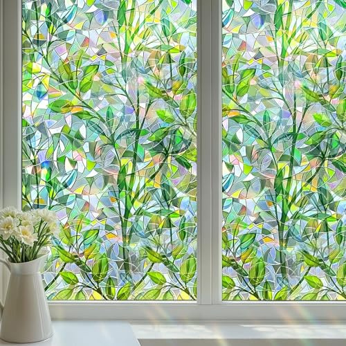DARUITE Vinilos para Cristales con Diseño De Hojas Verdes 30x200cm Lámina Privacidad Ventana Protección UV Electrostática Sin Adhesivos Vinilo Ventana Privacidad para Sala De Estar, Oficina