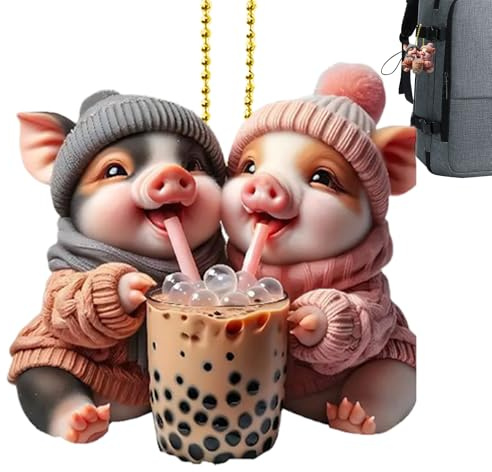 Décor Rétroviseur Acrylique 2D,Pendule Cochon Mignon - Pendentif Mignon Décoratif pour Clés Intérieur Voiture Rétroviseur Maison Noël
