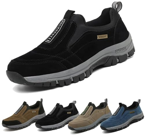 Chaussures Homme Sans Lacets - Chaussures OrthopéDiques Homme-Randonnée à Enfiler Légères, Confortables pour Plein Air et Travail Quotidien​(Black,45 EU)