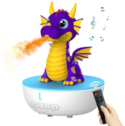ZONSUSE Diffusore di Oli Essenziali con Telecomando e Timer, 200 ml Umidificatore a Forma di Drago, Macchina per il Rumore Bianco, Luci LED 7 Colori per Camera da Letto, Ufficio, Neonato (Viola)