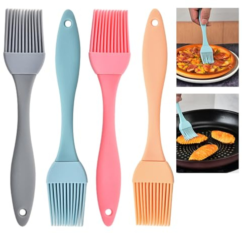 4 Pezzi Pennello da Cucina in Silicone, Set di Pennelli da Pasticceria, Pennello da Cucina, Pennello BBQ, Pennello per Griglia e Pennello per Olio per Cottura, Burro, Marinata, Pane e Barbecue