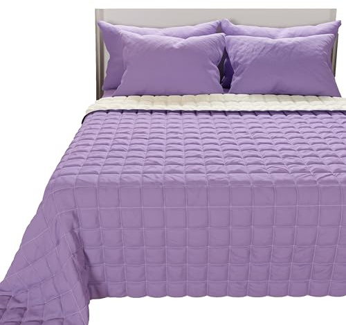 PETTI Artigiani Italiani - Trapuntino Singolo, Copriletto Singolo, Trapuntino Double Face, Trapunta Primaverile, Panna Lilla, 100% Made in Italy