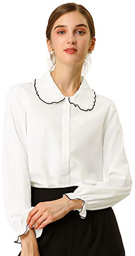 Allegra K Women's Long Sleeve Blouse Peter Pan Collar Shirt Button Down Work Business Casual Blouses 2026 Small White