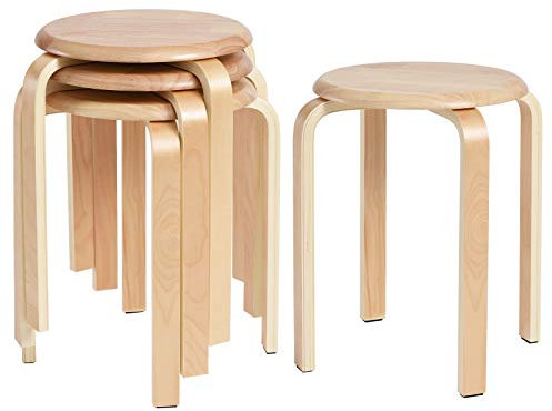 IBUYKE 4 Chaise de Salle à Manger, Tabouret de Bar Empilable en Bois Massif, Assise Lisse, Tabouret pour Salon, Cuisine, Bistro, Couleur Bois RF-752-4