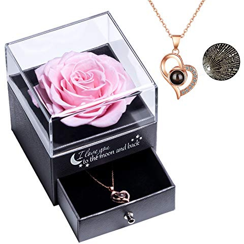 Yamonic Rosa Eterna Regalos Originales para Mujer,Rosa Eterna Natural Preservada con Collar Regalo Mujer,Flore Preservada Regalos Madres Regalo Navidad San Valentin Dia de la Madre Cumpleaños