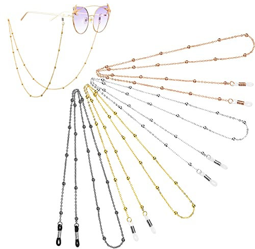 Ellxen 4pcs Chaîne Lunettes Femmes,Chaîne de lunettes perlée,sangle de lunettes de soleil chaîne porte-lunettes lunettes pour Chaîne Lunettes de soleil Femmes,cadeau lanière lunettes de mode