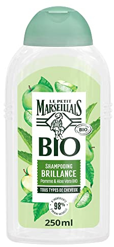 Le Petit Marseillais – Shampooing Brillance Certifié BIO Pomme & Aloe Vera (flacon de 240 ml) – Shampoing pour tous types de cheveux – 98 % d'origine naturelle, sans sulfate et sans silicone