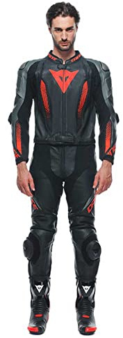 DAINESE Laguna Seca 5 Tuta in pelle da moto a 2 pezzi, nero/grigio/rosso, 58