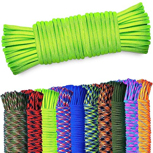 AMZoutdoor 4 mm paracord 550 snöre | 7 kärntrådar | utomhusutrustning | utomhus camping | paracordsnören (neongrön, 5 meter)