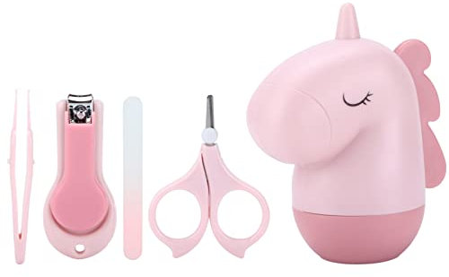 Alvinlite Baby-Nagelset, 4 In 1 Baby Nagelpflege Set mit Rosa Einhorn Etui, Baby Nagelknipser Maniküre Set, Baby Nagelpflegeset Pediküre Pflege Kit mit Nagelknipser, Schere, Nagelfeile & Pinzette