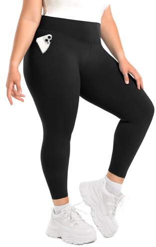 SINOPHANT Leggings para Mujer, Cintura Alta, opacos, Negros, Tallas Grandes, con Bolsillos, para Mujer Negro 4XL