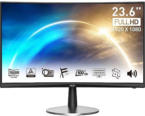 MSI Pro MP2422C Monitor Curvo de Oficina Full HD de 23,6'', Panel VA 1500R 1920 x 1080, 100 Hz, Menos luz Azul Pro, Montaje VESA, Altavoces Integrados, Inclinación Ajustable, HDMI 1.4b, D-Sub