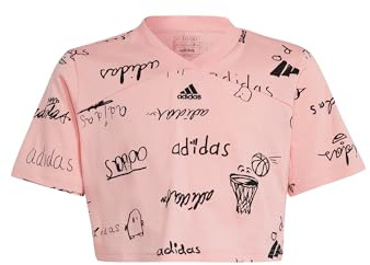 adidas Niñas Brand Love Junior Girls Cropped T-Shirt, Semi Pink Spark/Black, 7-8 Years