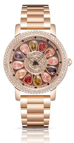 ORSGA Reloj de aleación de acero para mujer, esfera giratoria de diamantes multicolor, reloj para mujer, analógico, último reloj elegante y único para mujer, Multicolor, Moderno