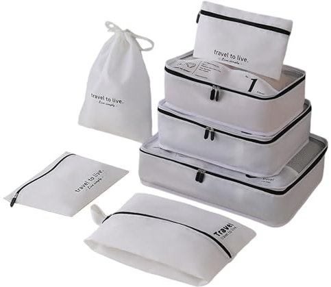 7-teiliges Koffer Organizer, Kofferorganizer Packing Cubes - Wasserdichte koffer organizer set rucksack organizer Packwürfel Travel Organizer für Urlaub (weiß)