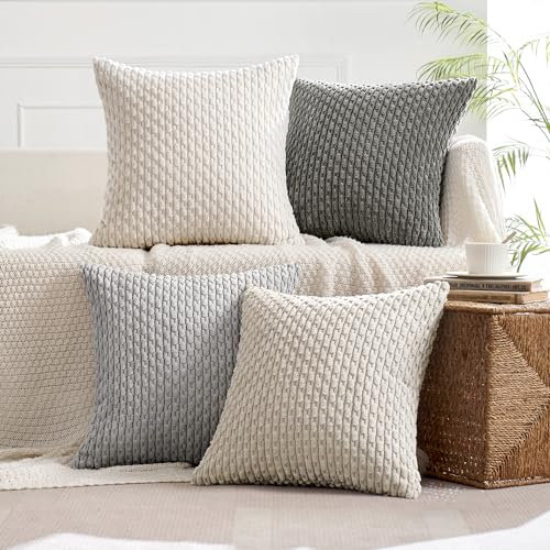 MIULEE 4er Set Kordsamt Kissenbezüge Kissenbezug Dekorative Kissenhülle Moderne Sofakissen Kissen Zierkissen Couchkissen für Sofa Dekokissen Wohnzimmer Schlafzimmer 50x50 cm Grau Serie