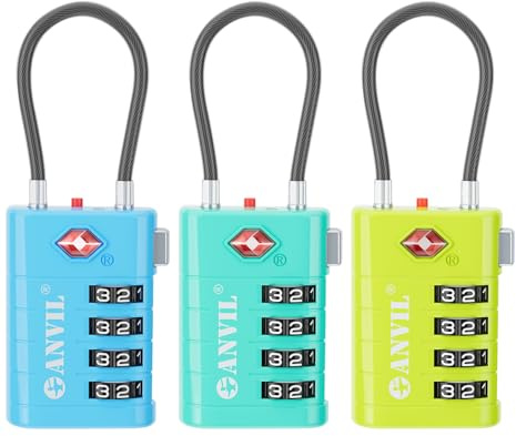ANVIL 4 Digit Luggage Locks, TSA Locks for Luggage, Advanced TSA008 core, Alert Indicator for Your Travel Lock, Suitcase Lock.(3, 3 Colors)