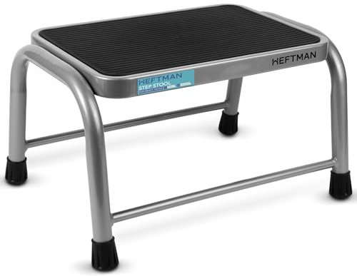 HEFTMAN Marchepied simple en métal robuste avec rainures antidérapantes et pieds en caoutchouc pour jardin, maison, camping-car, jacuzzi, cuisine, marchepied gris