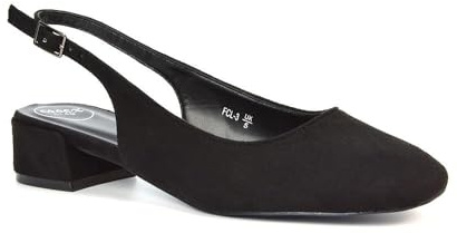 Women's Square Toe Slingback Court Shoes Ladies Block Heel Black Faux Suede Ankle Strap Dress Pumps Size 5
