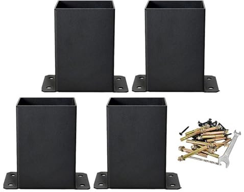 Qianly Kit de Support de Base de Poteau, Accessoire En Métal, Dimensions Intérieures 3.8x3.7 Pouces avec Vis pour Boîte Aux Lettres et Clôture, 4 Pièces
