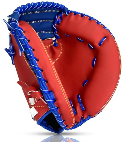 Gracfulcub Baseball Catcher Glove,Right Hand Throw, Baseball and Softball Catcher's Mitt for Kid Youth Aldult (Red-Blue Strike, 33 Inch)
