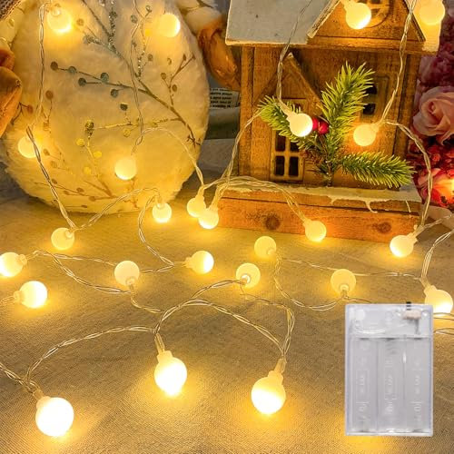 LEECOCO Cadena de luces esférica para interiores, 3 m, 30 LED, funciona con pilas AA, blanco cálido, ideal para habitación infantil, Navidad, fiesta, jardín y balcón decoración (3 m, 30 ledes, blanco