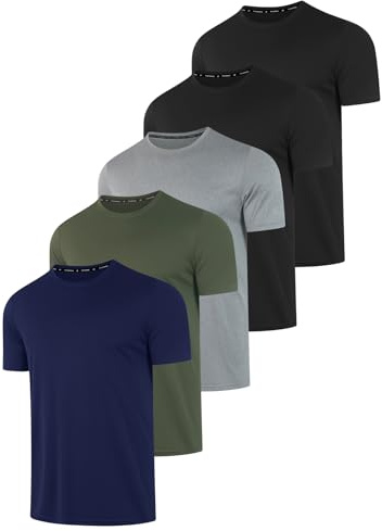 5 Pack Tee Shirt Homme UPF 50+ Anti UV Sport Tshirt Manches Courtes Séchage Rapide Respirant T Shirt Sport Fitness Gym T-Shirt (LGAGNBBKBK M)