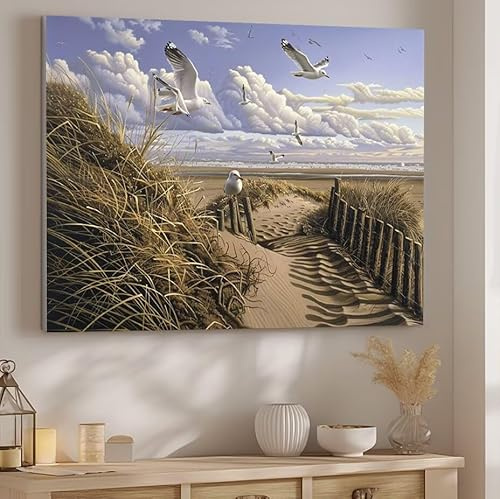 Peinture à l'huile au Numéro pour Enfants Oiseaux Peinture Numero Pour Enfants à Partir de 5 6 7 8 9 ans avec Pinceaux et Acryliques Maison Décoration Loisirs Créatifs 80x110cm Plage De Sable J-513