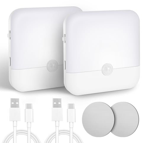 Vemfay Luce Notturna Bambini, 2 Pezzi Luce Notturna con Sensore Crepuscolare e sensore di movimento, AUTO/ON/OFF, 6500K Bianco Naturale, Magnetico Ricaricabile per Corridoio, Scale, Bagno