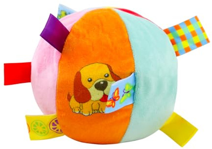LuckyOpt Balle interactive en peluche pour chien - 12 cm de diamètre - Avec languettes de préhension - Balles pour chien avec clochette à l'intérieur - Pour jeu de tir à la corde - Jouet pour chien de