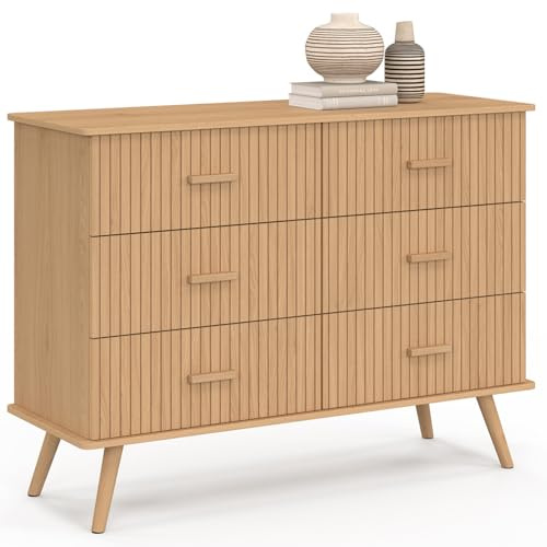 IDMarket - Commode 6 tiroirs Juliette 110 cm Effet Lattes tasseau Bois Coloris chêne
