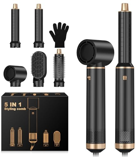 Air Brush 5 en 1, Hair Styler, Airbrush 5 en 1 avec Seche Cheveux, Brosse Soufflante, Fer a Boucler, Thermal Brush, Brosse Lissante Seche Cheveux 5 en 1 pour Sécher, Boucler, Lisser