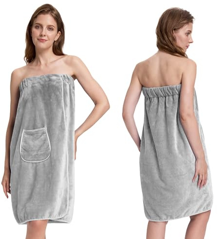 PJGGZ Towel Wrap for Women, Three Adjust Clasps Closure Bath Wraps After Shower Spa Sauna Bathrobe(Available in Plus Size)(S/M, Grey)