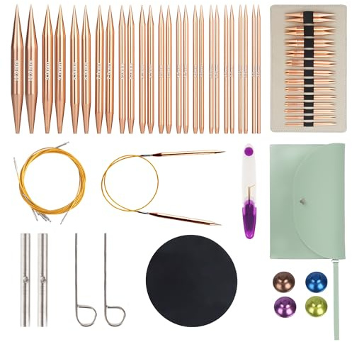 Set di Ferri Circolari Intercambiabili in Alluminio, 13 Paia di Ferri da Maglia 3-10 mm con 4 Cavi Regolabili 40-100 cm, Custodia e Accessori Completi per Principianti e Appassionati