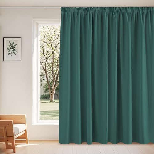 PONY DANCE Tenda Natalizia Oscurante Termica Isolante Freddo e Caldo Tende per Camera da Letto e Soggiorno con Fettuccia Metodi di Sospensione Multipli Divisione 1 Pezzo L300 x A245 cm, Verde Scuro