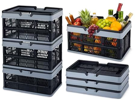 26 QT Large Collapsible Plastic Milk Crates Stackable Foldable Storage Bins for Home, Car & Garage 3Pcs